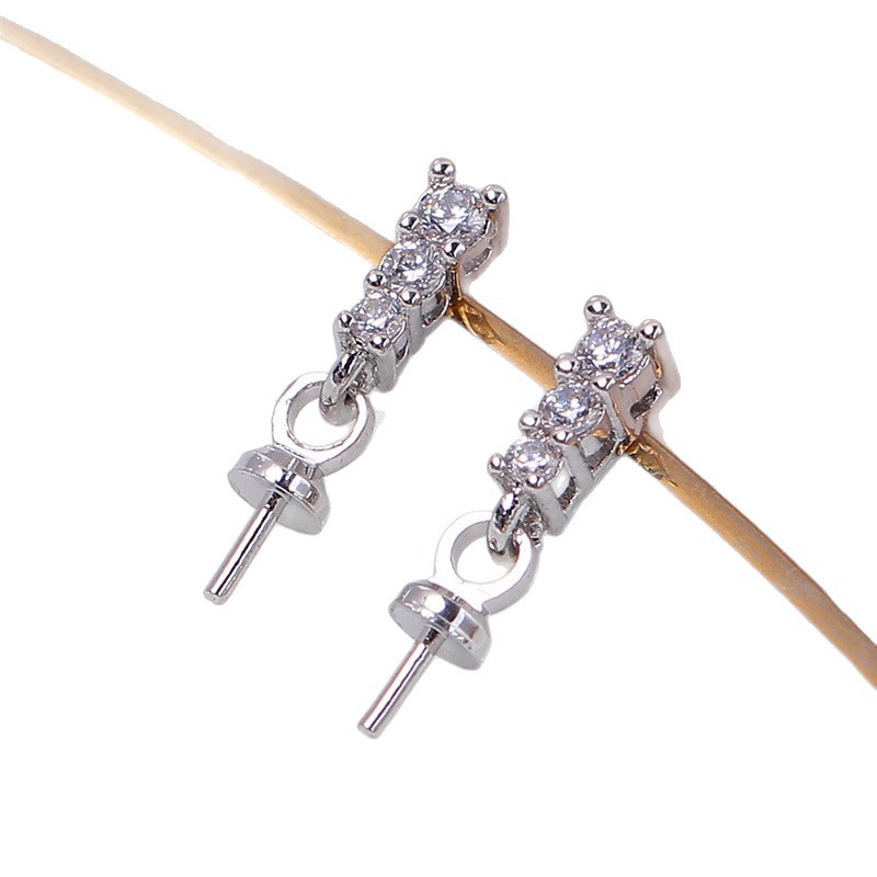 Pearl Stud Earrings - Domestic Copper 14K Gold, Princess Zircon