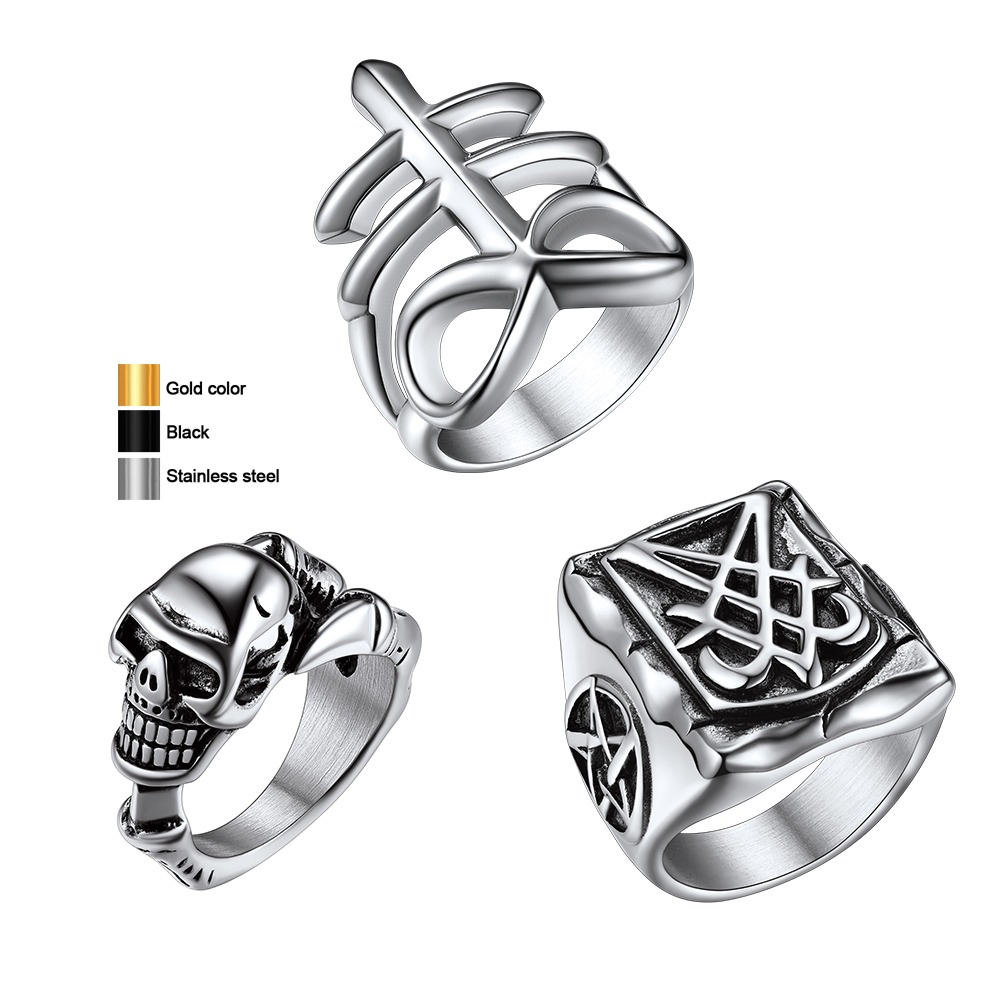 Gothic Skull Ring - U7 Stainless Steel Satan Rings Satanic