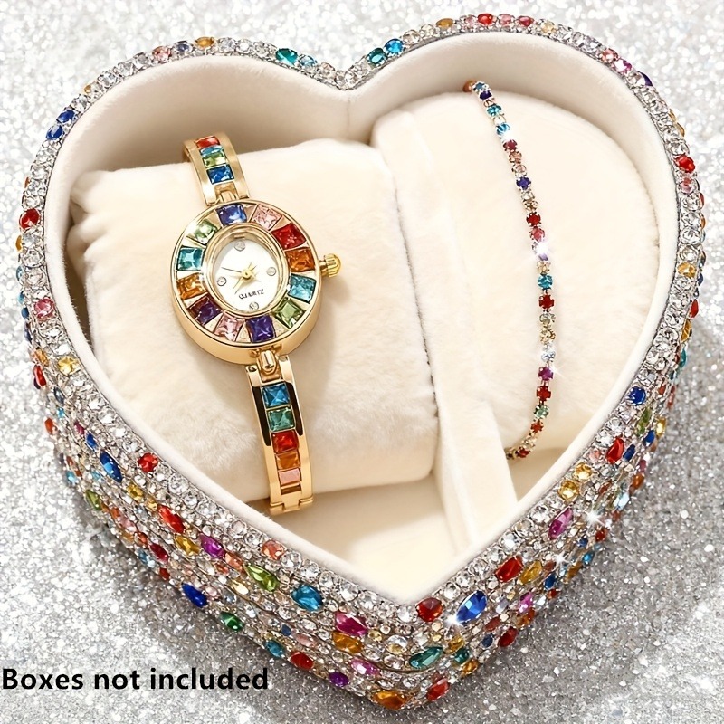 Jewelry Box Organizer Watches - 2pcs Elegant Colorful Rhinestone Women Quartz