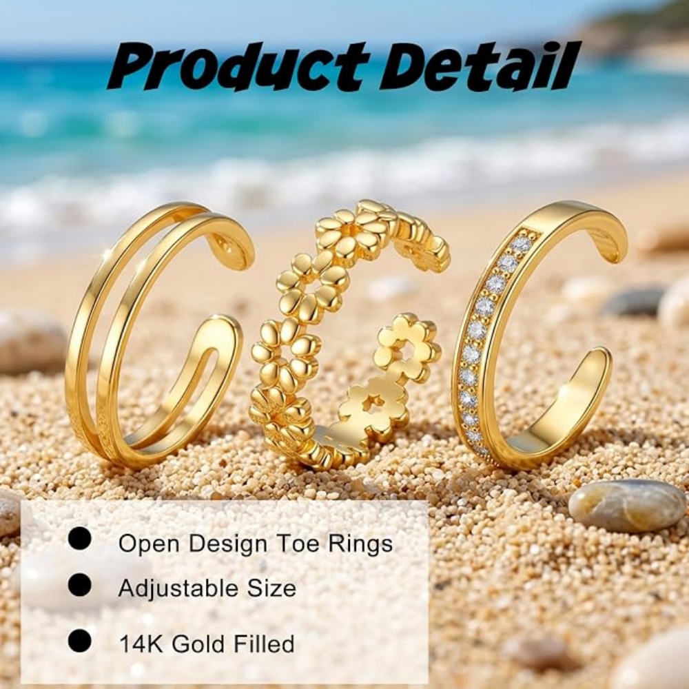 3Pcs Gold Open Adjustable Ring - Minimalist Ring Stackable recension och pris