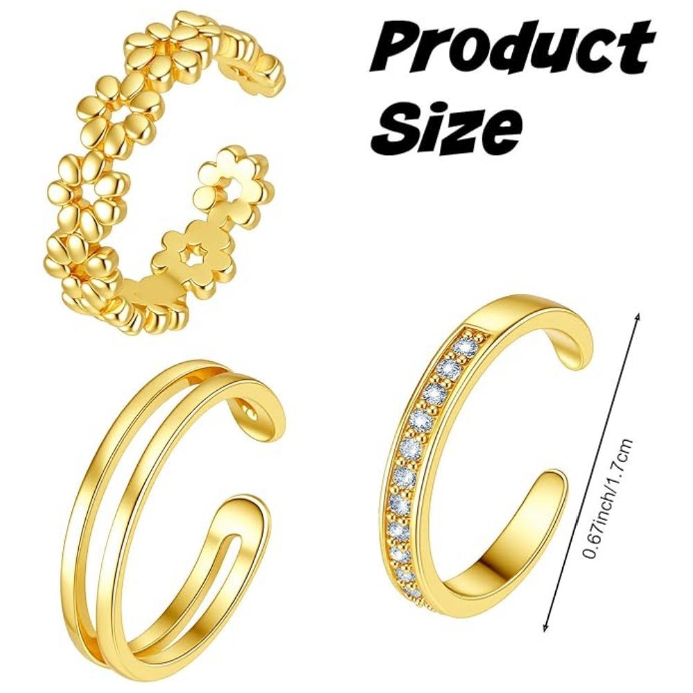 3Pcs Gold Open Adjustable Ring - Minimalist Ring Stackable recension och pris