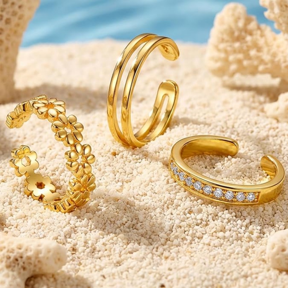 3Pcs Gold Open Adjustable Ring - Minimalist Ring Stackable recension och pris