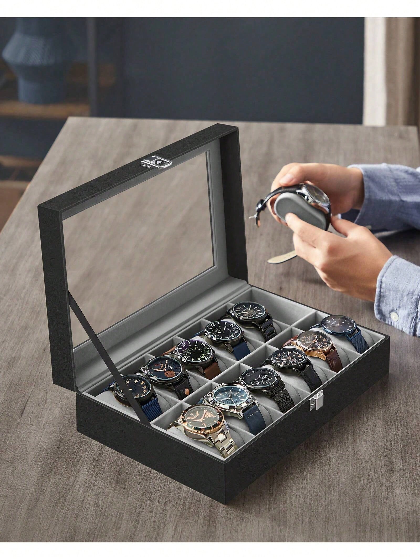 12-Slot Lockable Watch Box wit - Jewelry Box Organizer Watches recension och pris